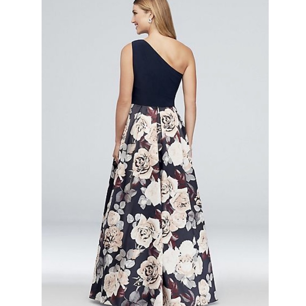 Printed Satin and Jersey One-Shoulder Ball Gown